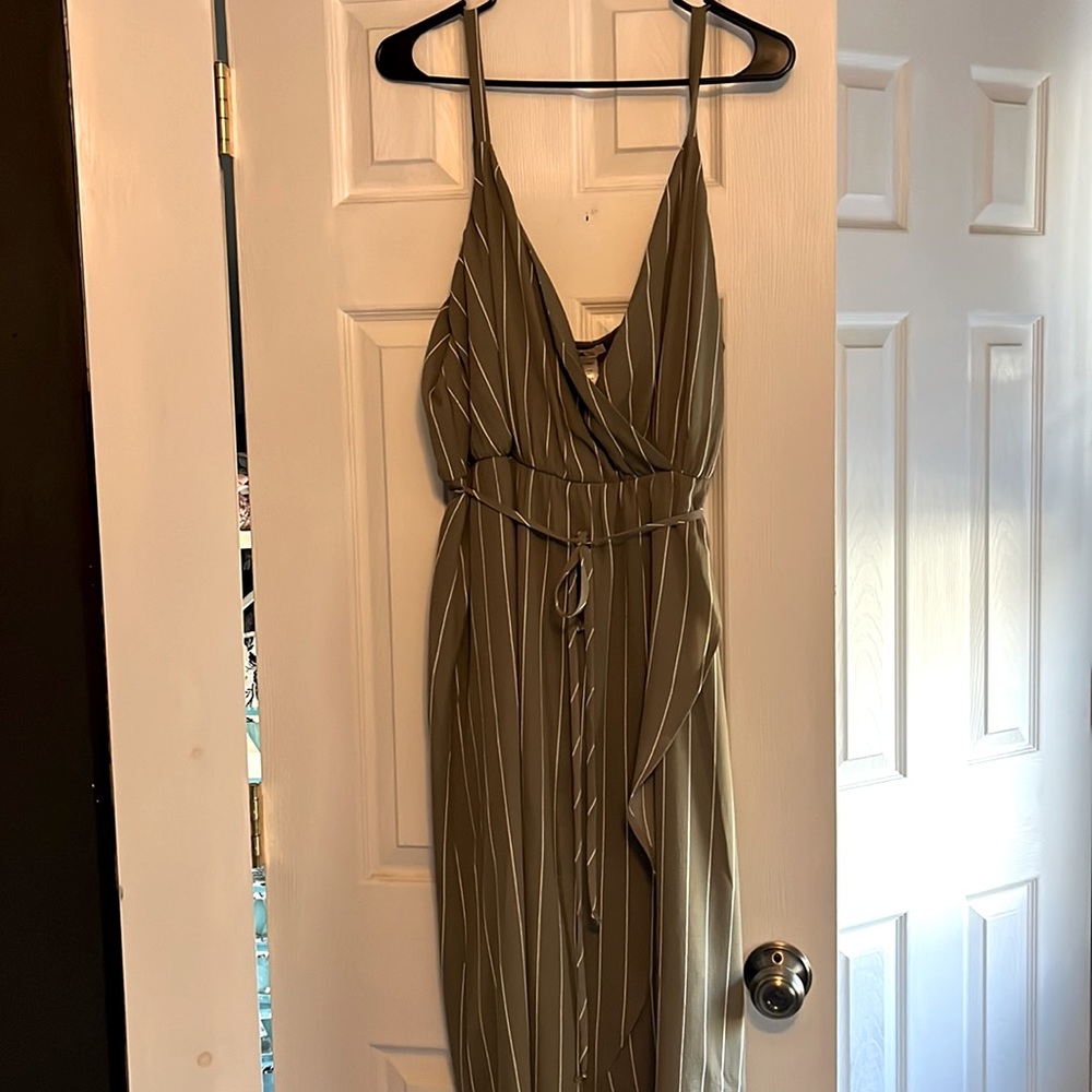 Dark Army Green & White Striped Dress